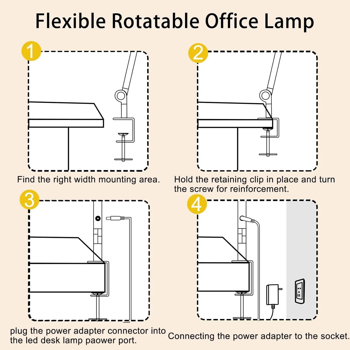 LED Desk Lamp With Clamp, Flexible Arm, 4 Color Modes