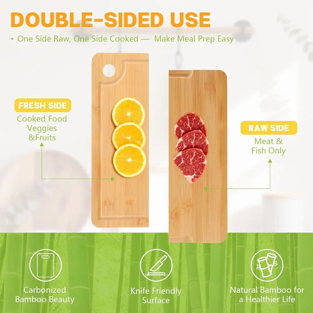 Reversible Bamboo Cutting Board Juice Groove For Meat And Cheese
