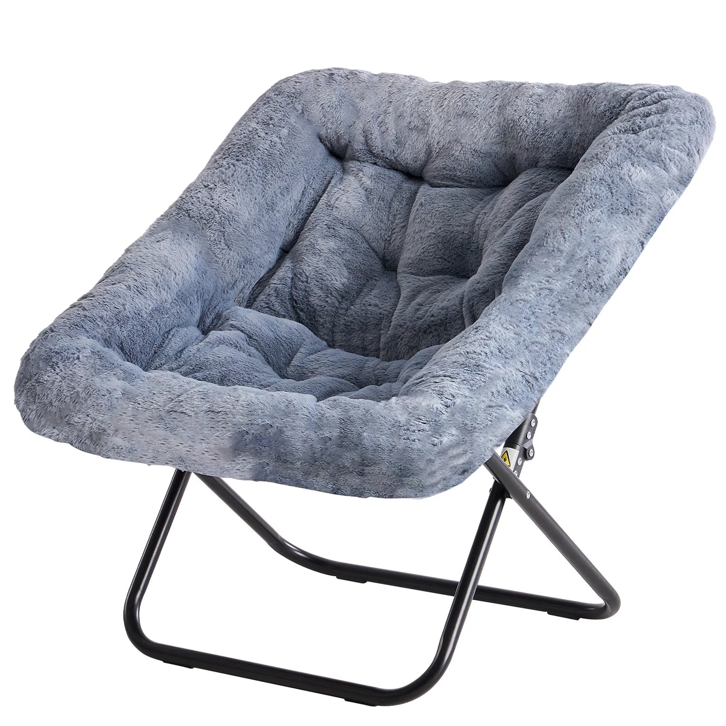 28IN Cozy Saucer Chairs Soft Faux Fur Large Size Folding Lounge Living Room Padded Seat Metal Frame Reading Chair Furniture