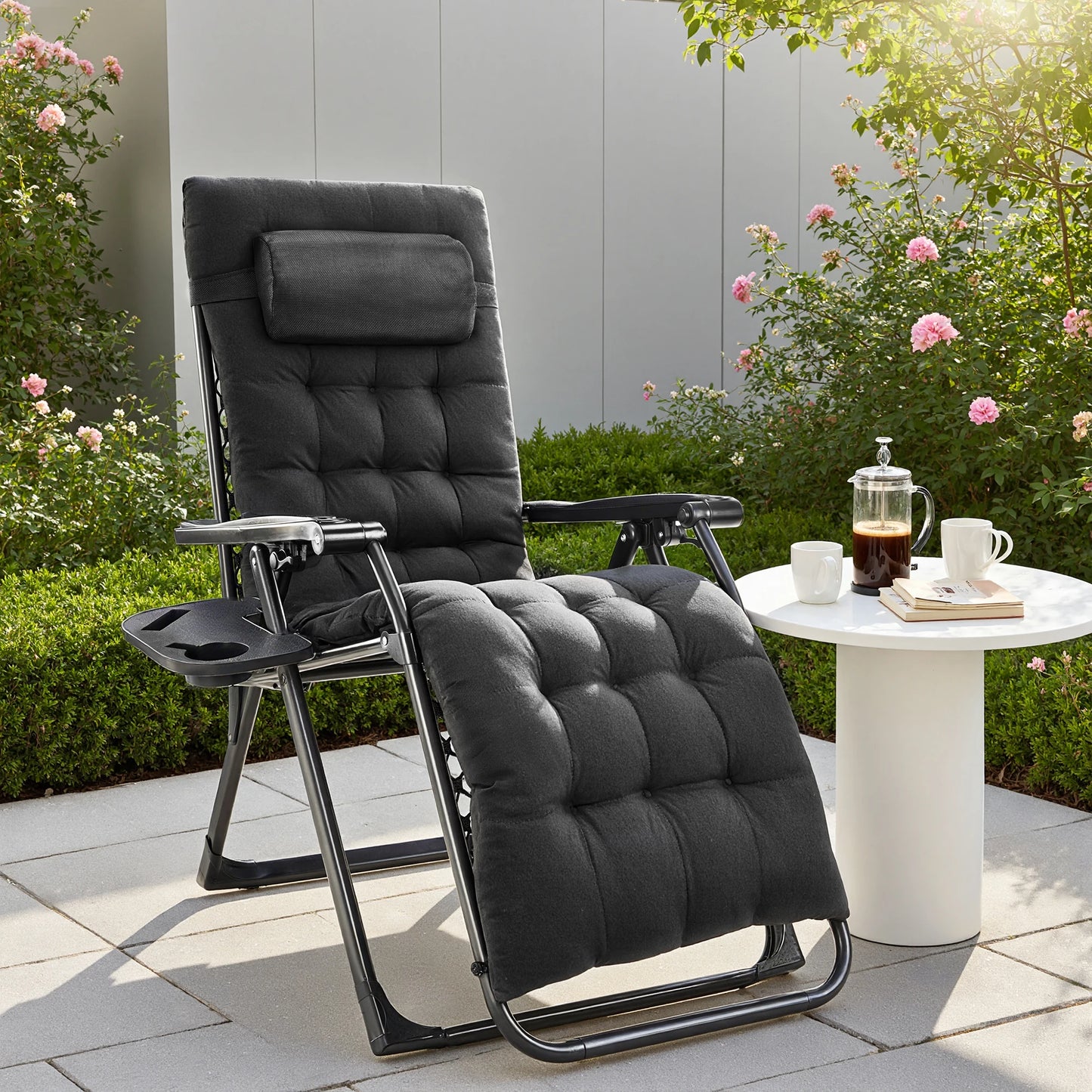 JHK Zero Gravity Lounge Chair With Cup Holder Tray