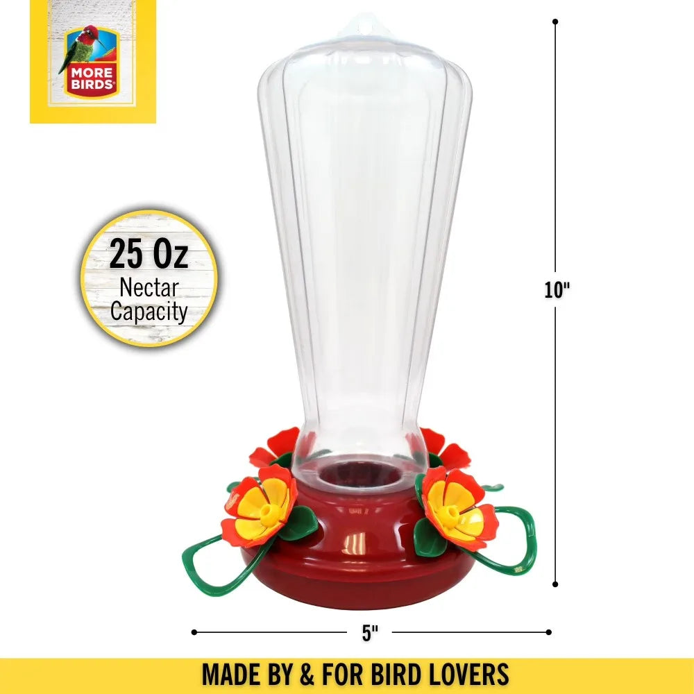 Clear Plastic Hummingbird Feeder with 25 oz Nectar Capacity Garden Flower Shaped Bird Feeder