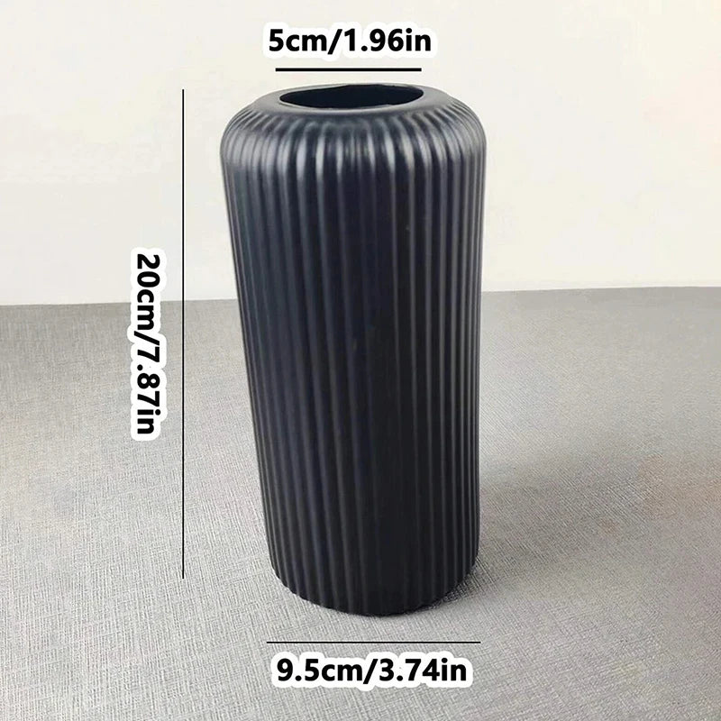 Striped Ceramic Like Plastic Vase For Flowers Floral Display