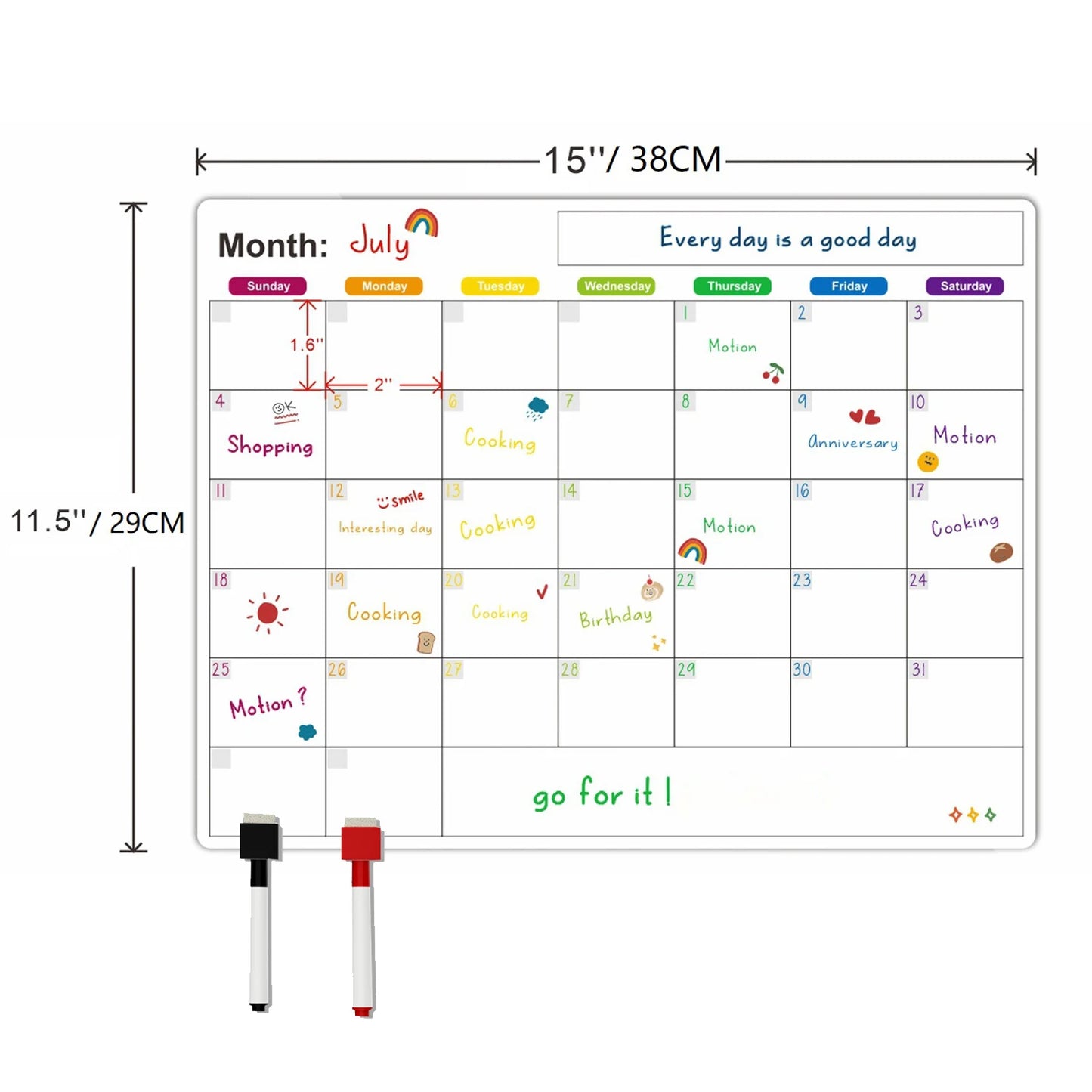 Magnetic Fridge Calendar Whiteboard Planner With Dry Erase Surface