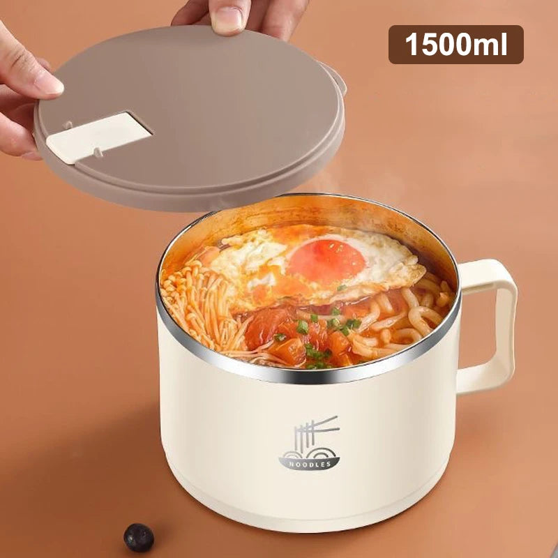 Stainless Steel Instant Noodle Bowl With Lid Double Layer