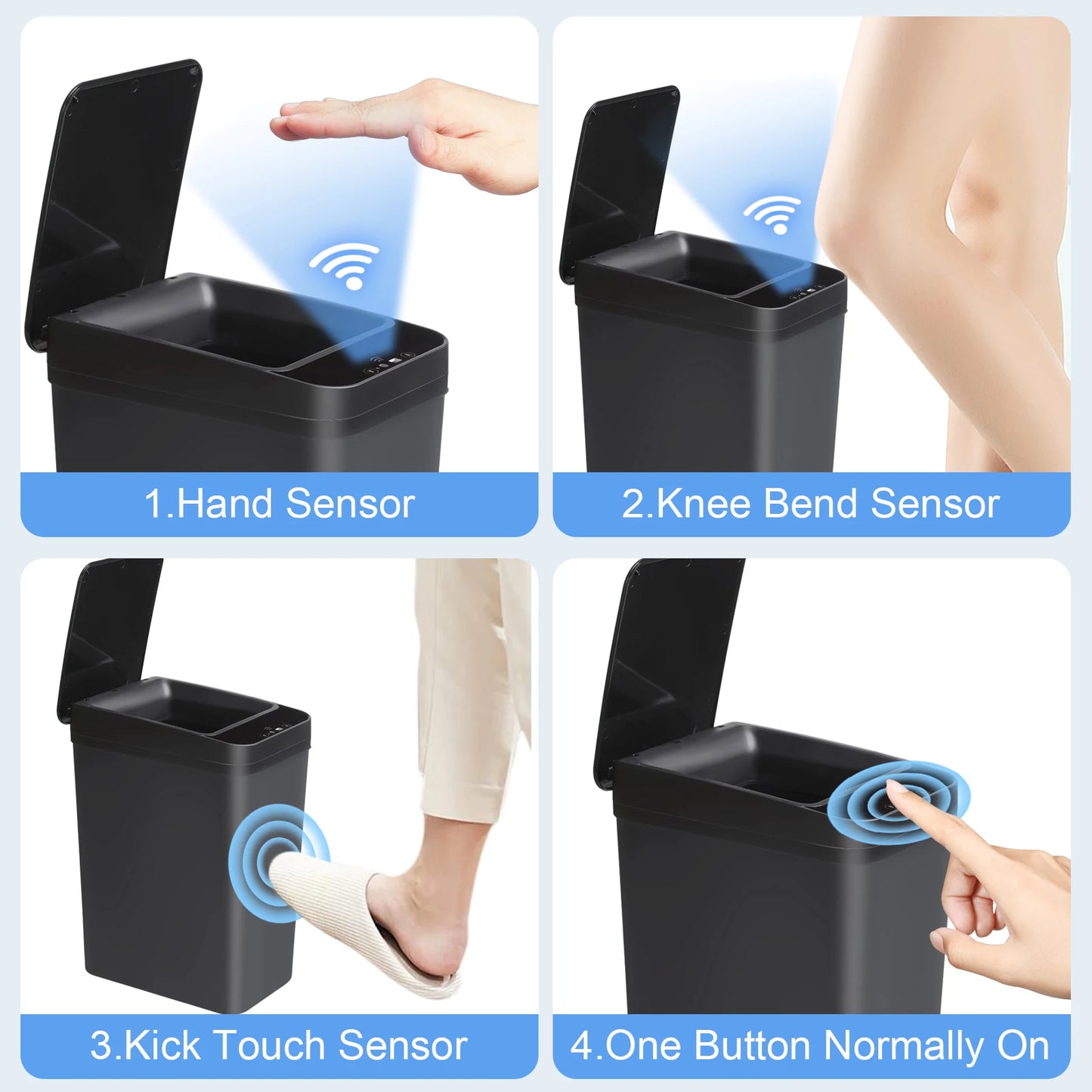 2-Pack Touchless Motion Sensor Trash Cans Slim Design