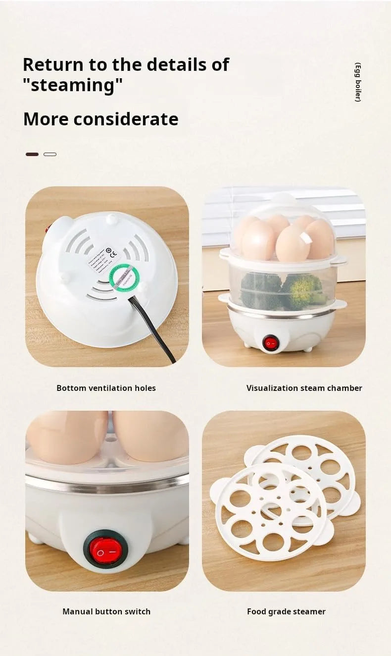 Rapid Electric Egg Boiler 6 Egg Capacity Automatic Egg Cooker Steamer for Breakfast Kitchen