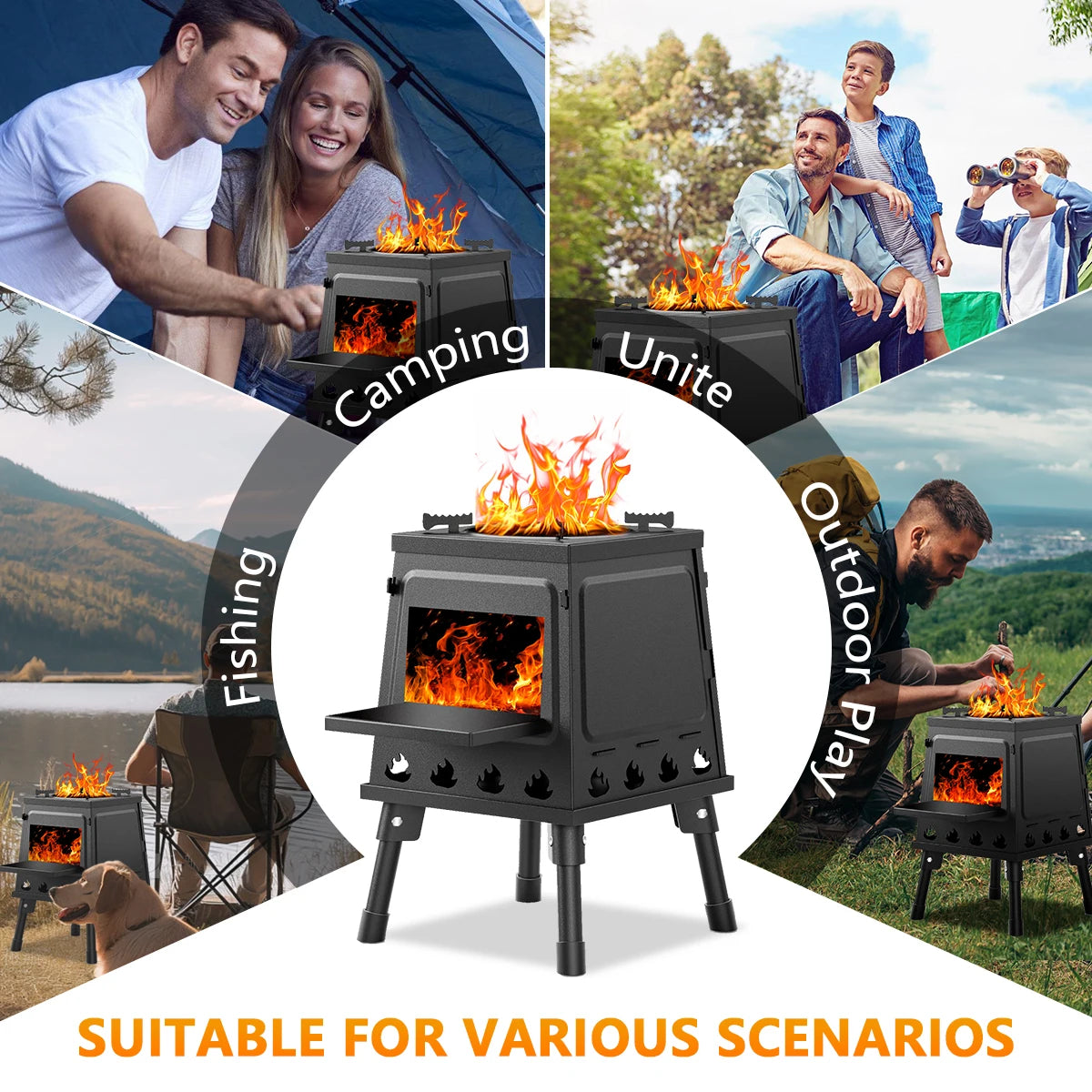 Portable Cast Iron Wood Burning Camp Stove For Outdoor Hiking