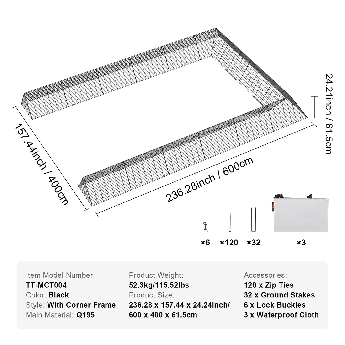 Chicken Tunnels 157.5 x 39.4 x 24.2 in Chicken Tunnels for Yard Portable Chicken, rabbit, bunny, goose, duck, pet,for Outside Corner Frames