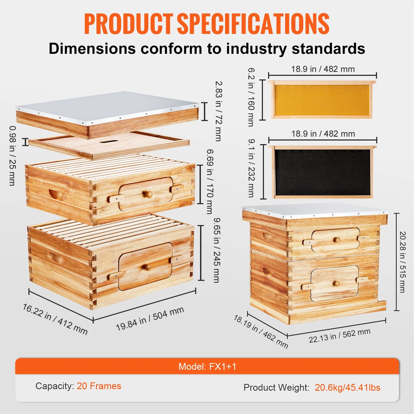 SucceBuy Cedar Beehive Langstroth Starter Kit With Acrylic Windows