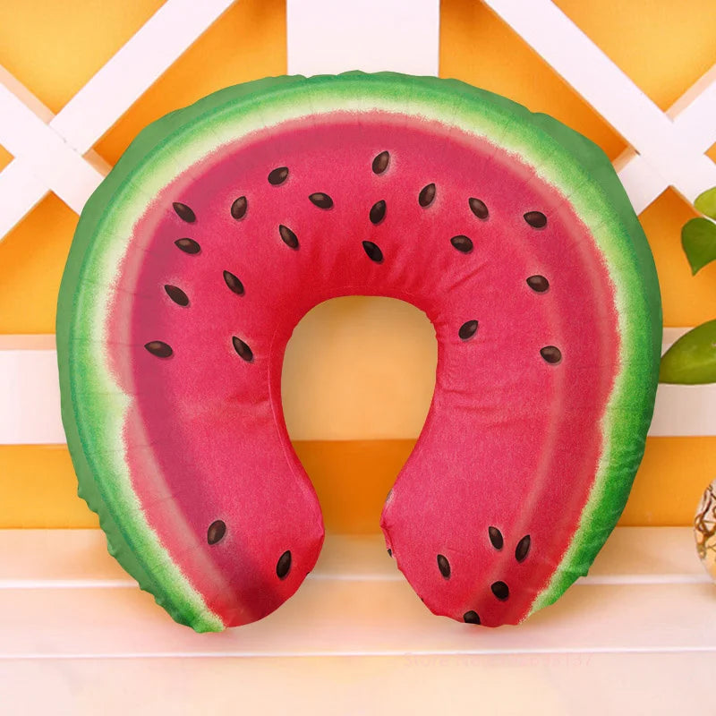 Cute Cartoon Travel Neck Pillow U-Shaped Panda Rainbow Cloud Fruit Inflatable Cushion For Kids Adults Family Friends