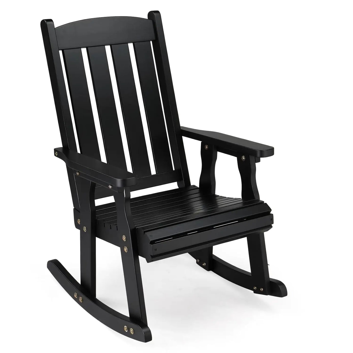Heavy Duty Wooden Rocking Chair With Ergonomic Backrest For Patio