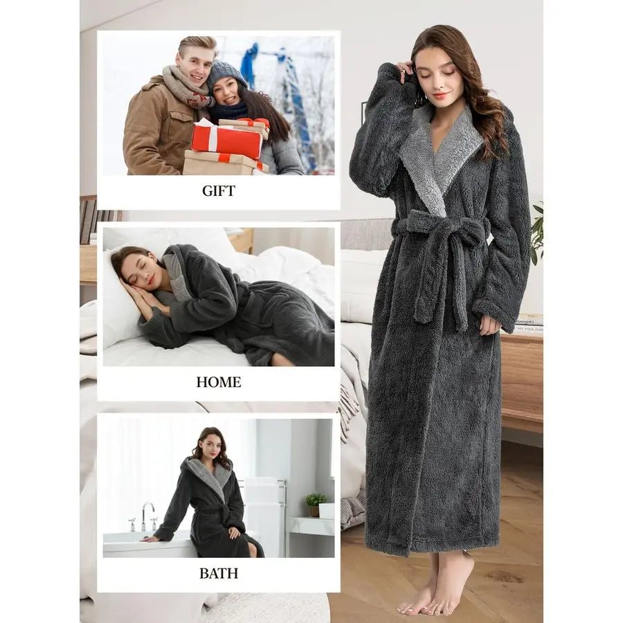 Womens Hooded Bathrobe In Soft Plush Fleece Warm And Cozy