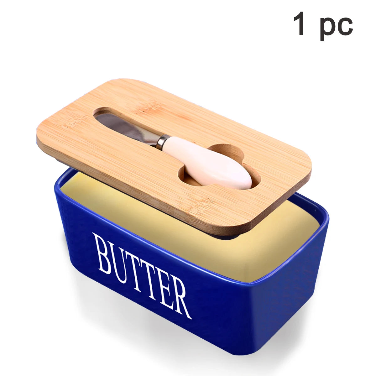 Ceramic Butter Dish With Bamboo Lid And Built In Knife
