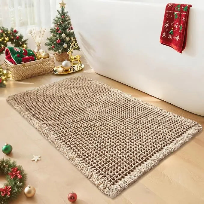 Bath Mat Set Non Slip Waffle Rug Microfiber Machine Washable