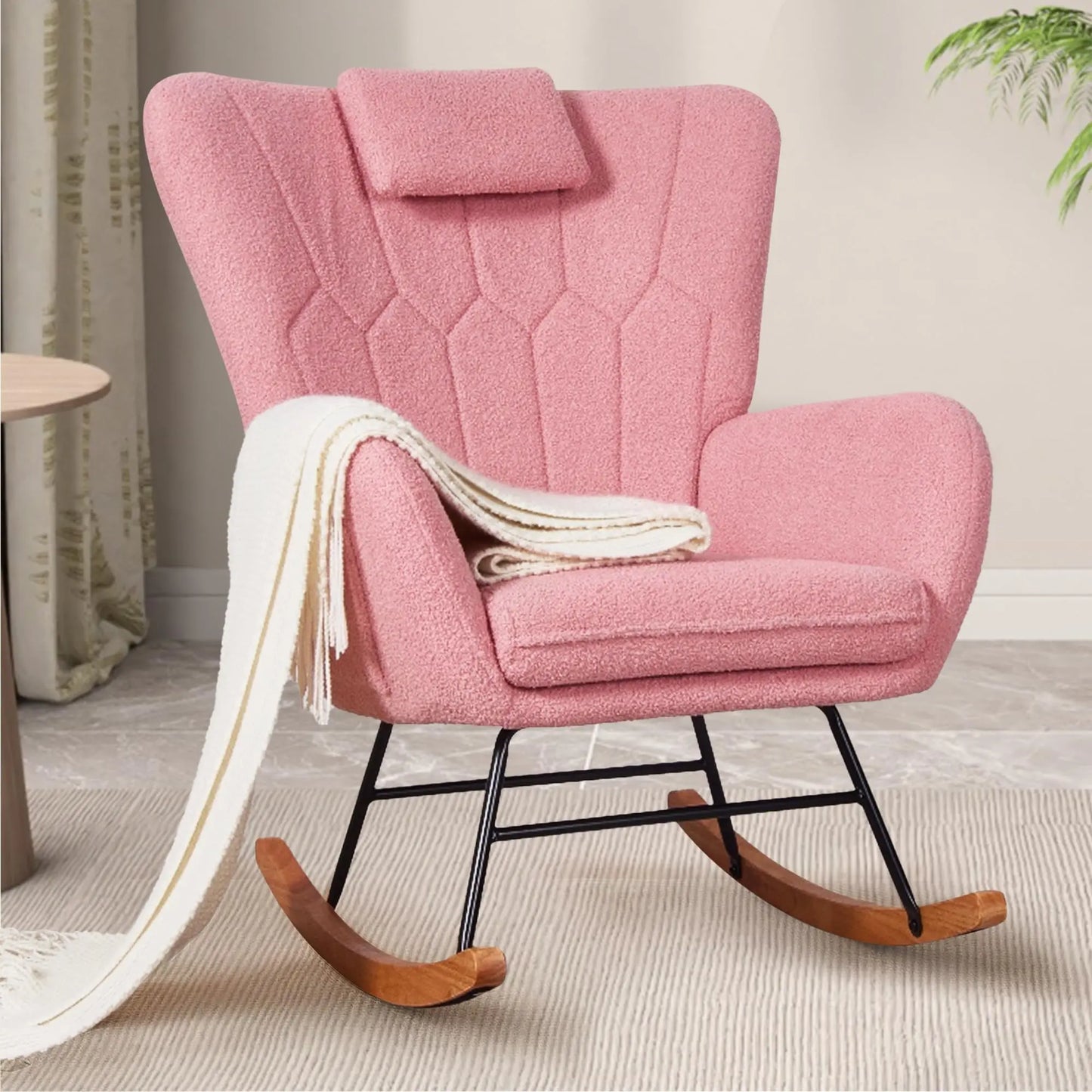 PU Leather Rocking Chair With High Backrest And Padded Seat