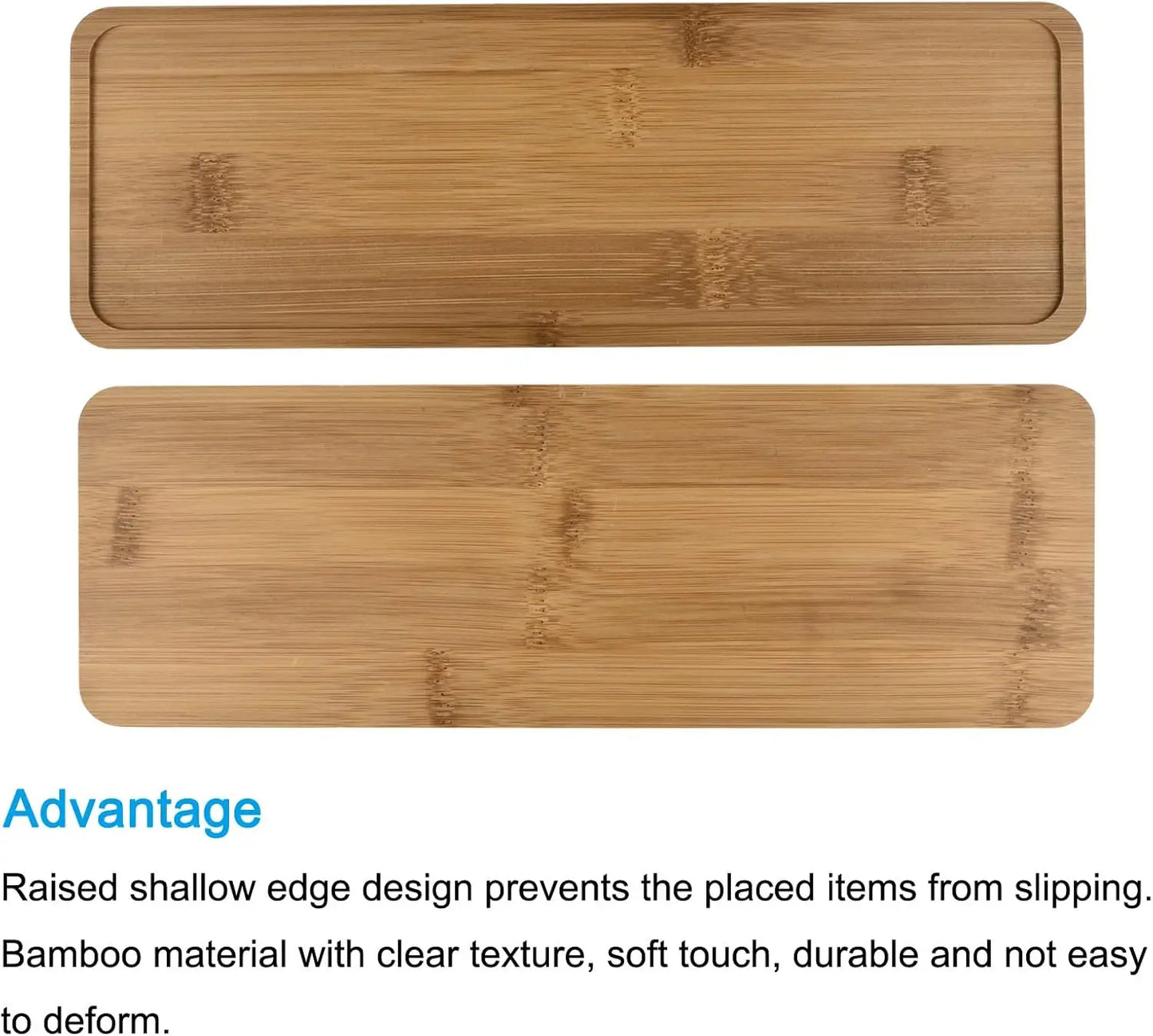 Bamboo Plant Pot Saucers 2 Pack Rectangular Drip Trays for Indoor Plants
