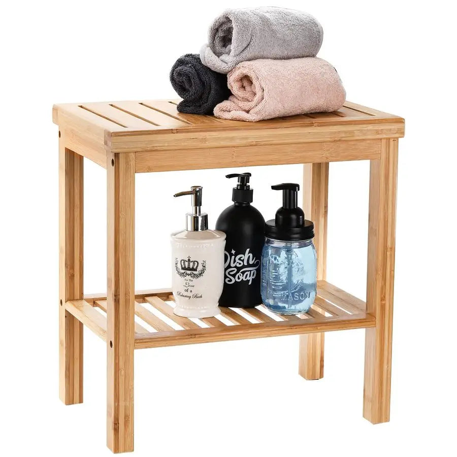 Bamboo Shower Bench Bath Seat Stool With Storage Shelf