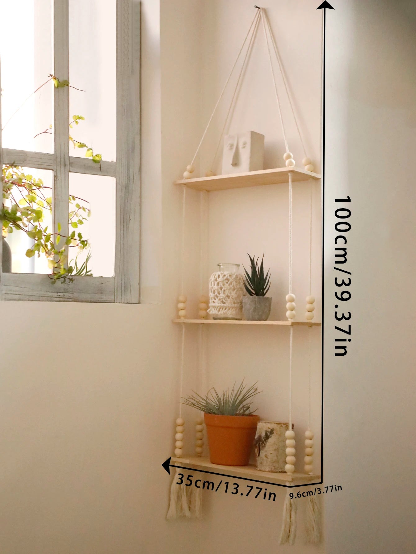 Wooden Wall Mount Storage Rack With Floating Plant Shelves