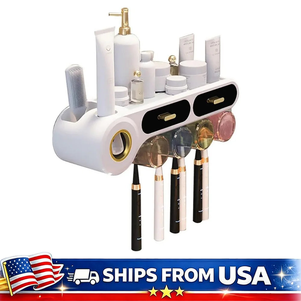 Toothbrush Holder With Automatic Toothpaste Dispenser And Drawer