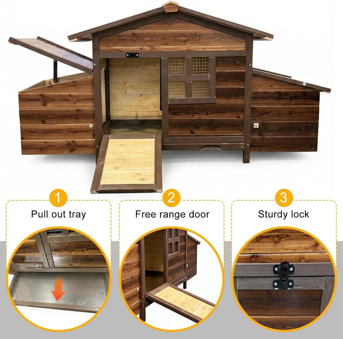 Outdoor Wooden Chicken Coop With Two Nesting Boxes For 2 Chickens