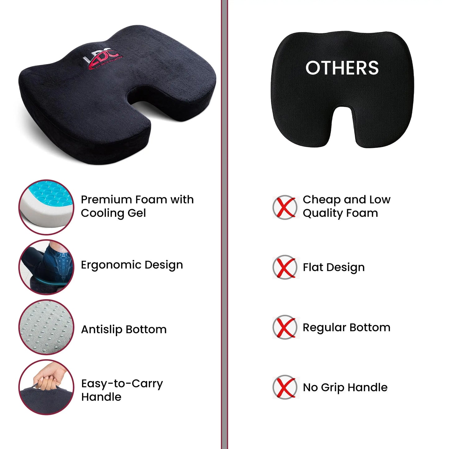 LDC Lux Decor Gel Infused Memory Foam Seat Cushion