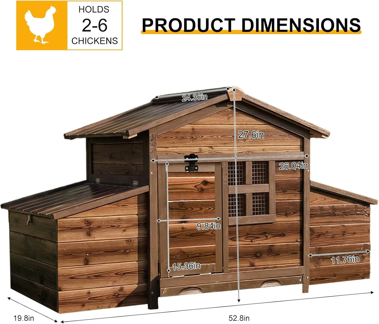 Outdoor Wooden Chicken Coop With Two Nesting Boxes For 2 Chickens