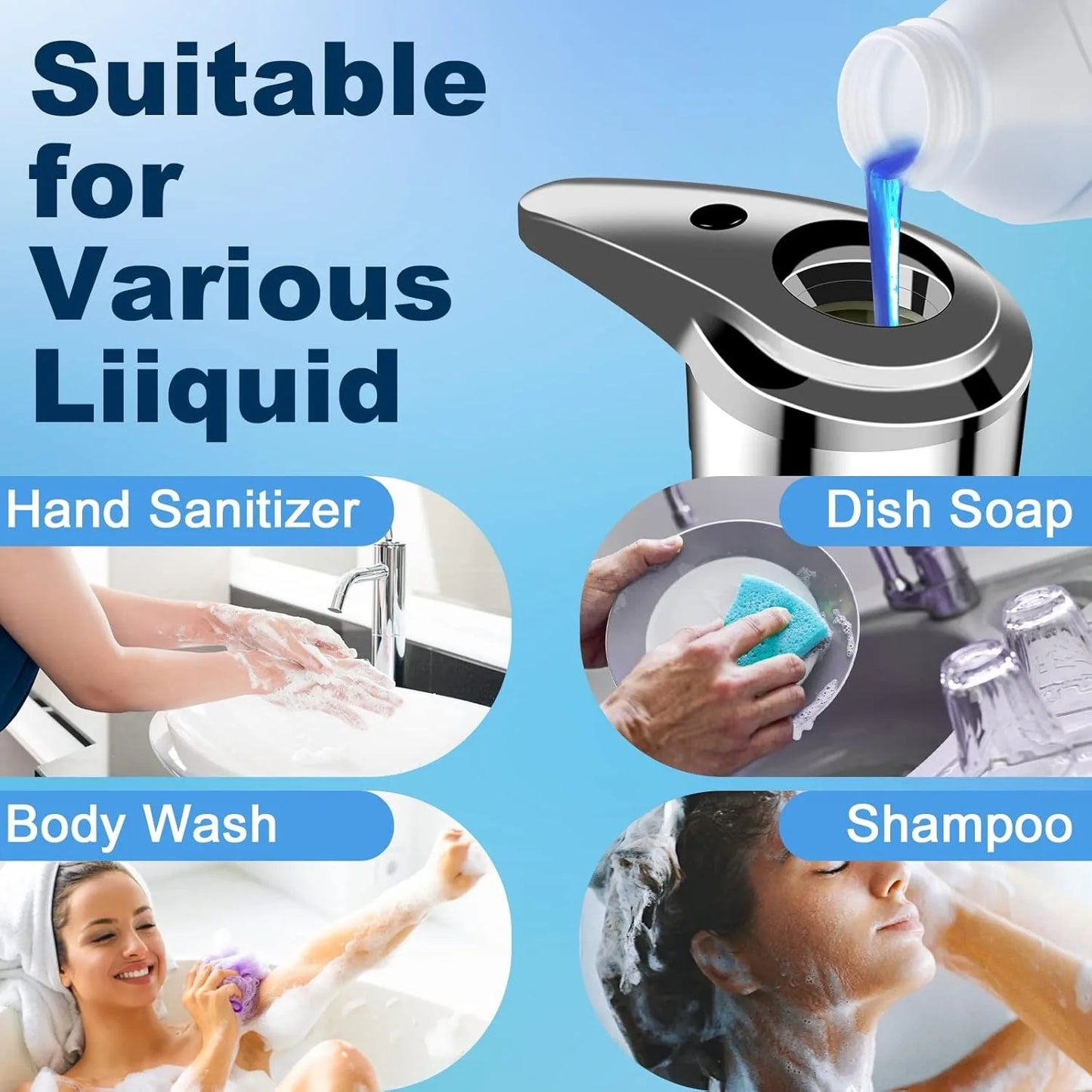 Touchless Soap Dispenser With Infrared Sensor Large Capacity Kitchen