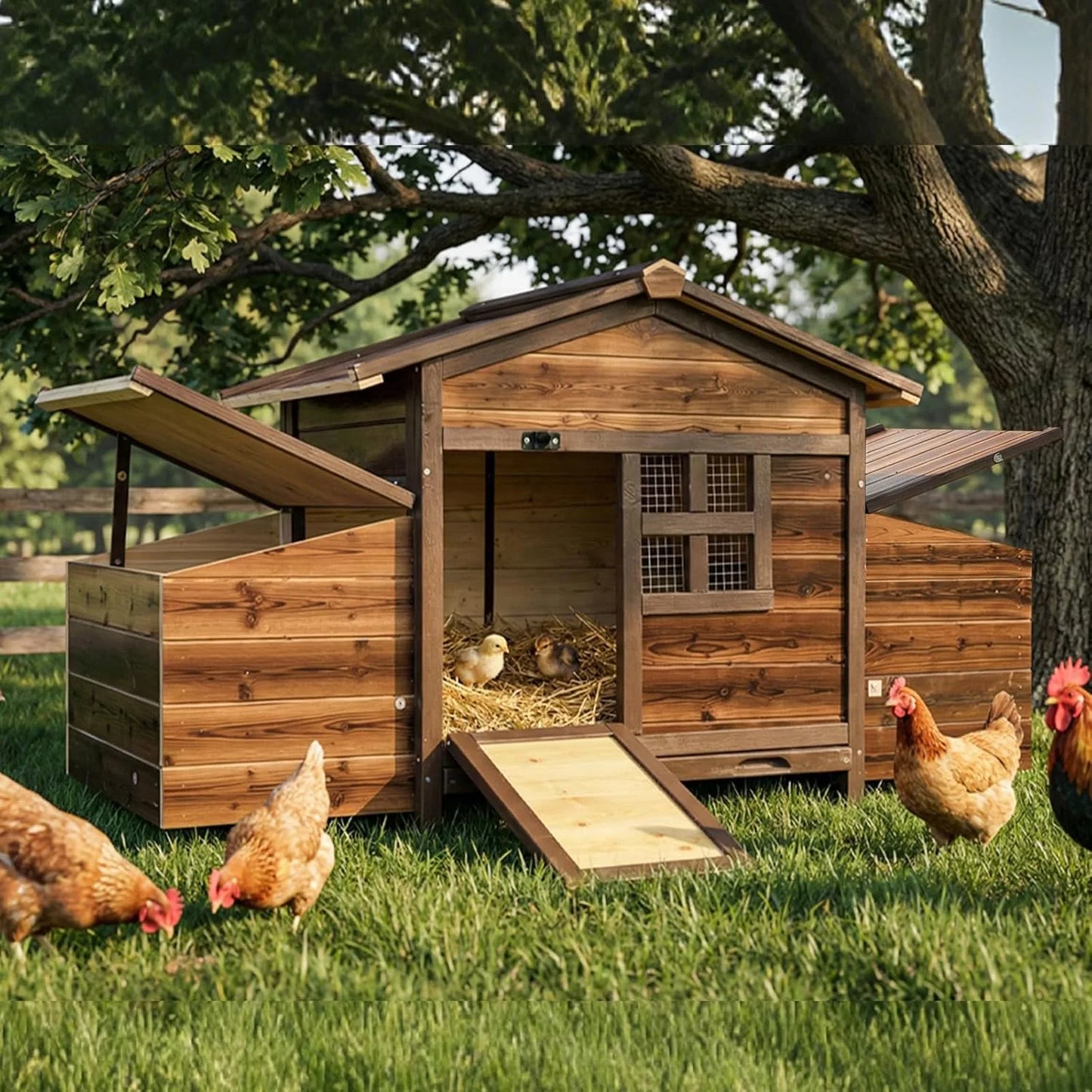 Outdoor Wooden Chicken Coop With Two Nesting Boxes For 2 Chickens