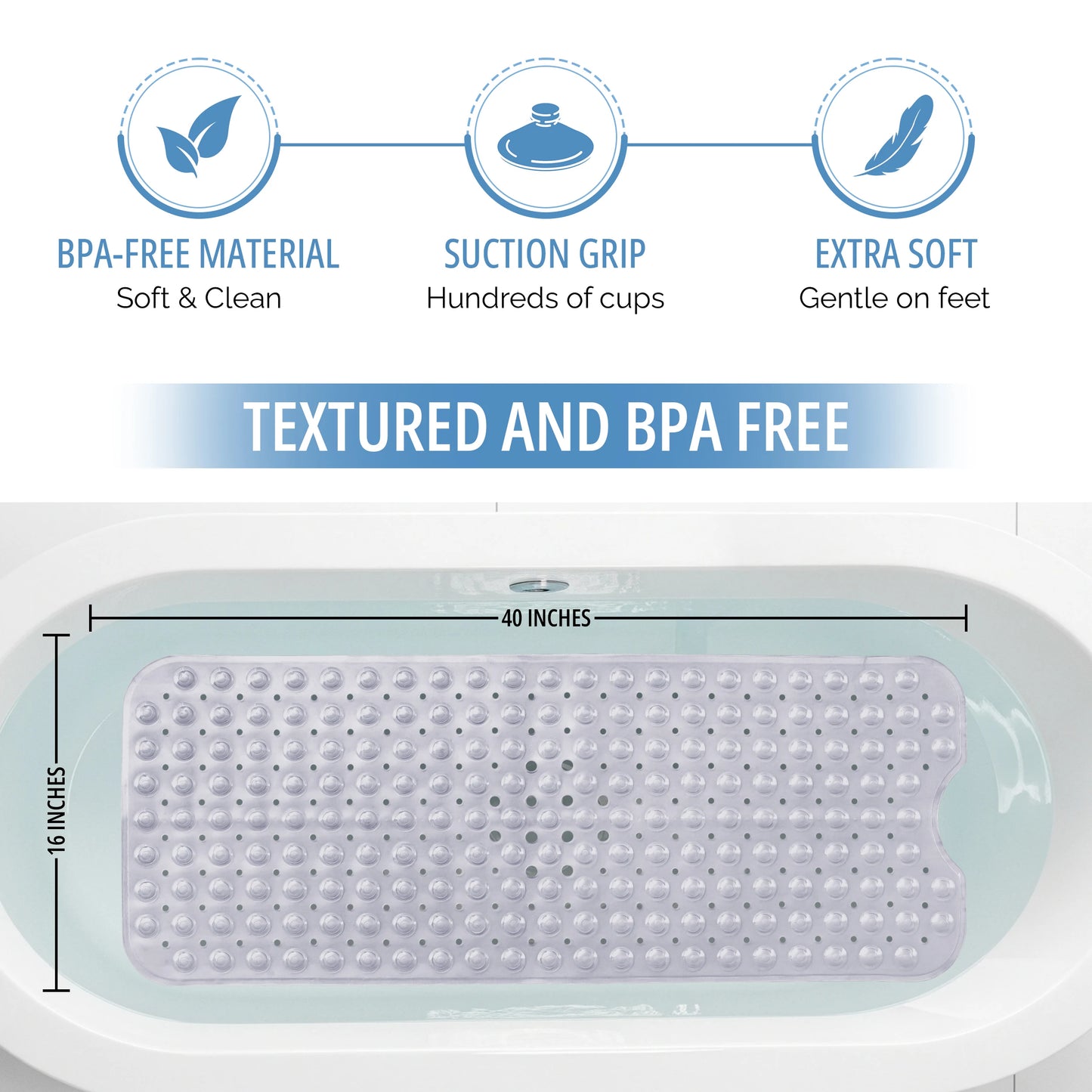 LDC Lux Decor Collection Non-Slip Bathtub Mat With Suction Cups