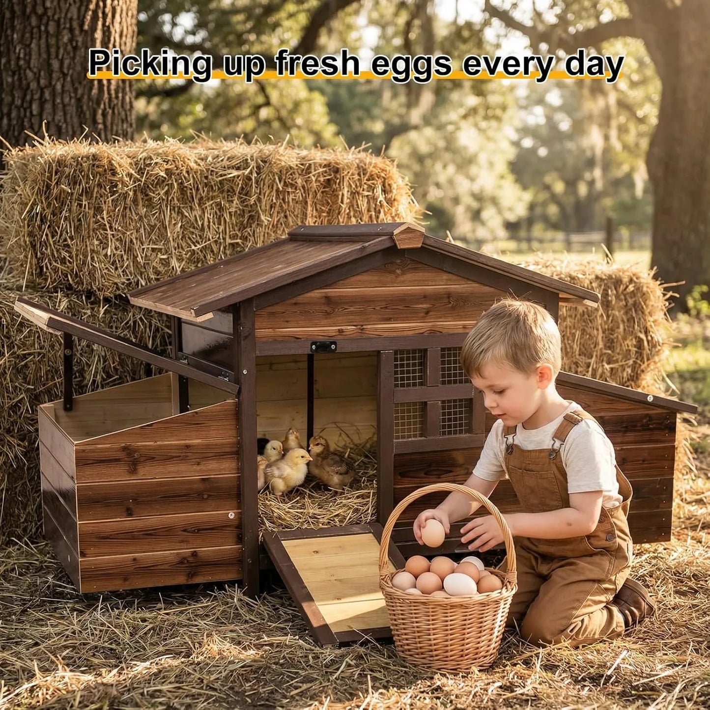 Outdoor Wooden Chicken Coop With Two Nesting Boxes For 2 Chickens