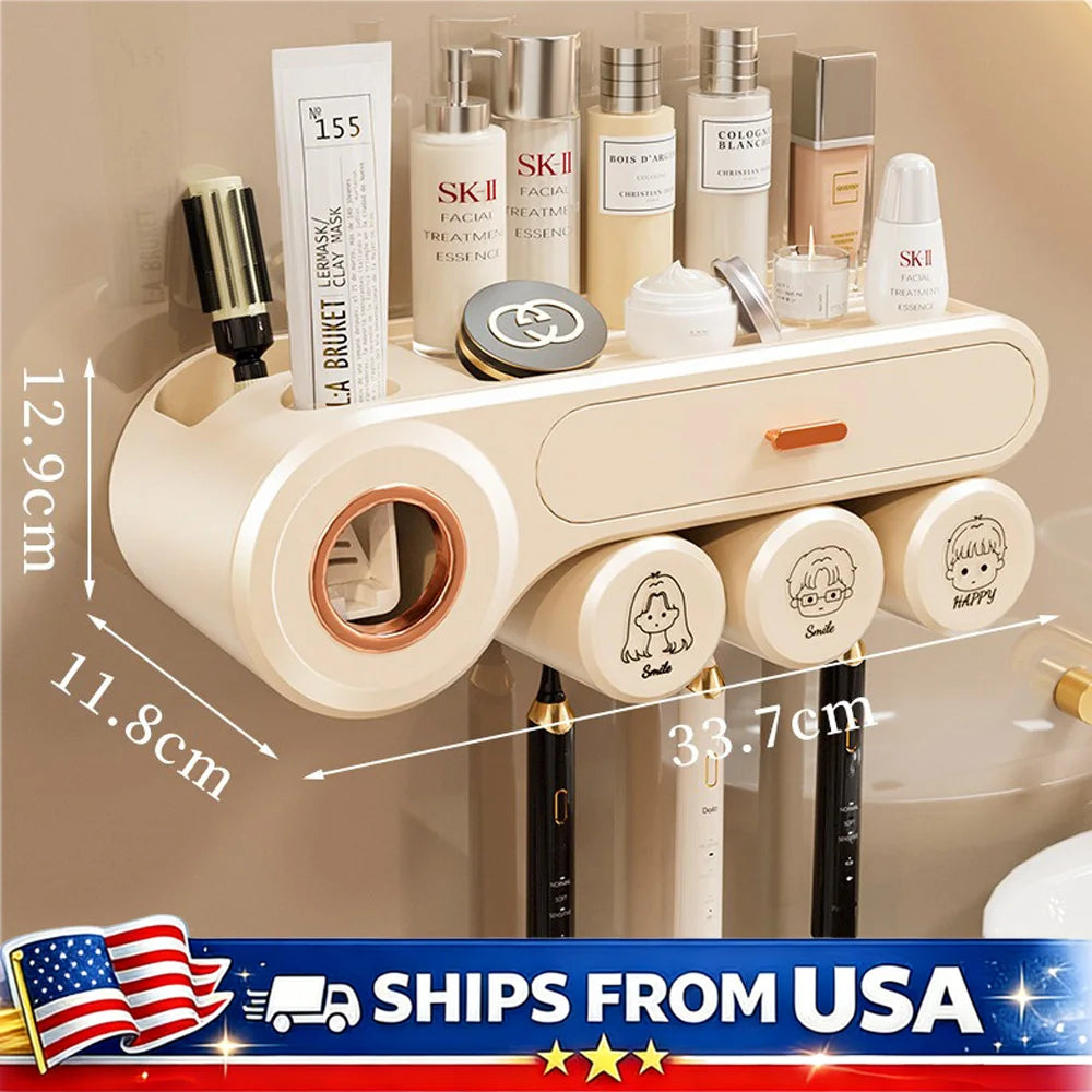 Toothbrush Holder With Automatic Toothpaste Dispenser And Drawer