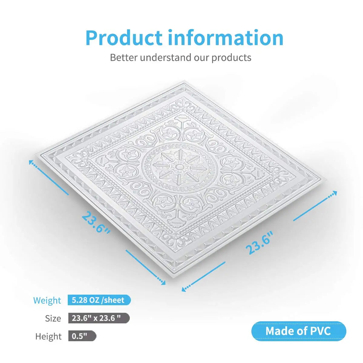Art3d 3D PVC Ceiling Tiles Set Waterproof Mouldproof Soundproof