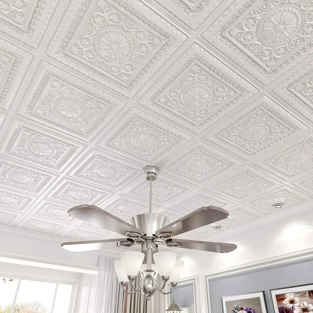 Art3d 3D PVC Ceiling Tiles Set Waterproof Mouldproof Soundproof
