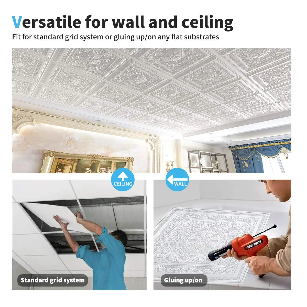 Art3d 3D PVC Ceiling Tiles Set Waterproof Mouldproof Soundproof