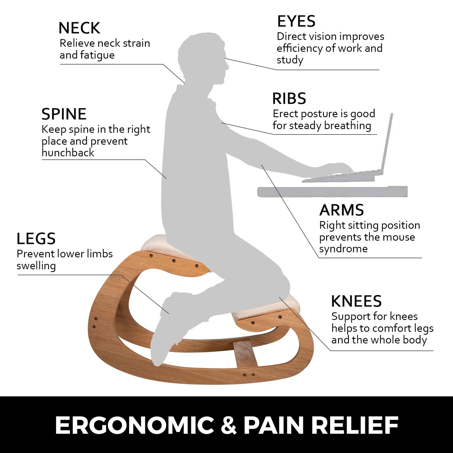 Ergonomic Kneeling Chair Thick Cushion For Posture Home Office Computer Laptop College Dorm Desk University Library