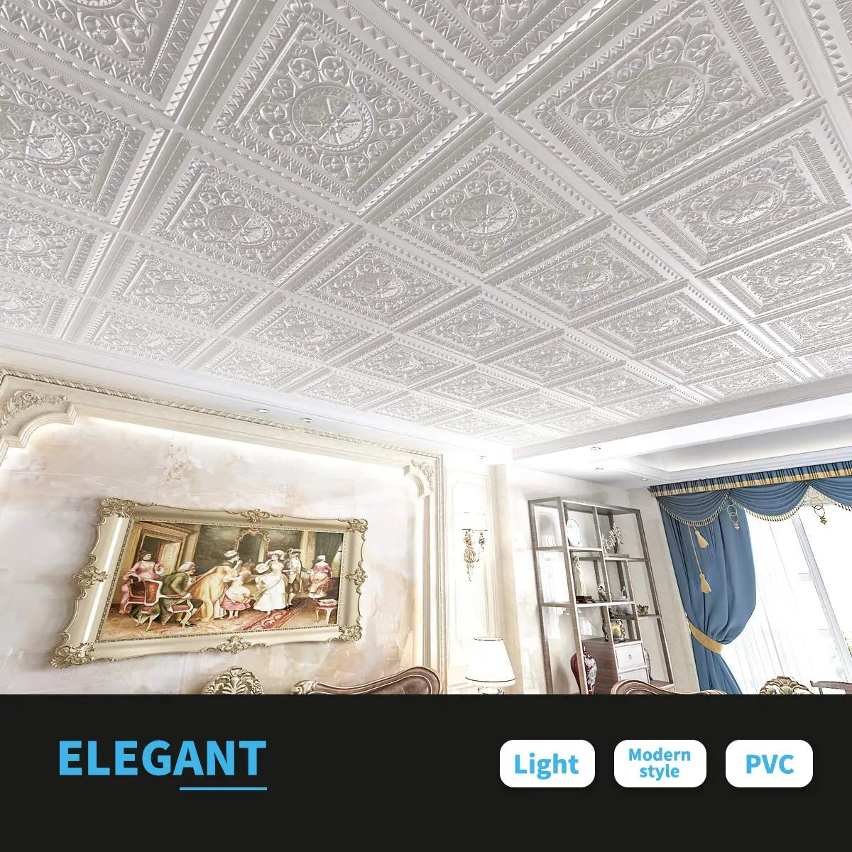 Art3d 3D PVC Ceiling Tiles Set Waterproof Mouldproof Soundproof
