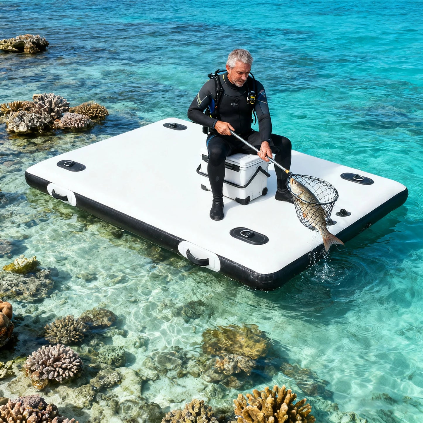 Portable Inflatable Boat and Floating Platform for Lake and Pool