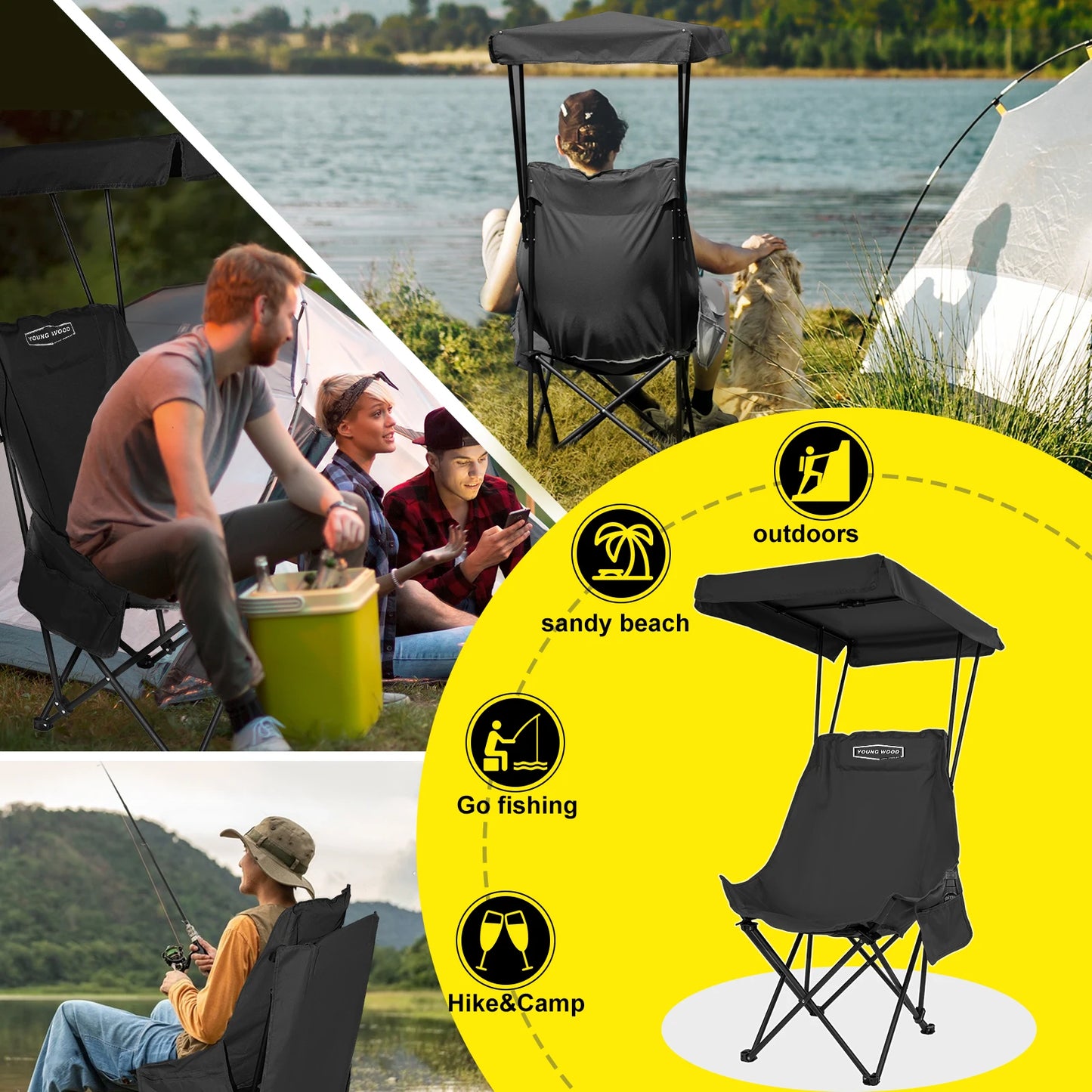 GERC Portable Camping Chair With Shade Canopy Foldable And Lightweight