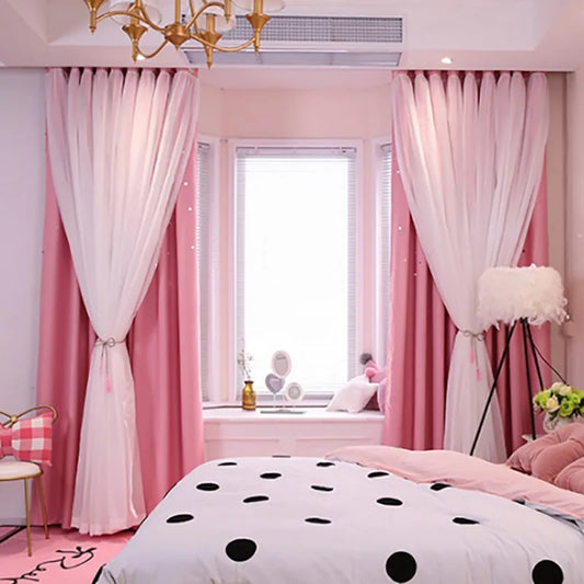 Blackout Curtains For Bedroom Double Layer Star Cutout Aesthetic Decor