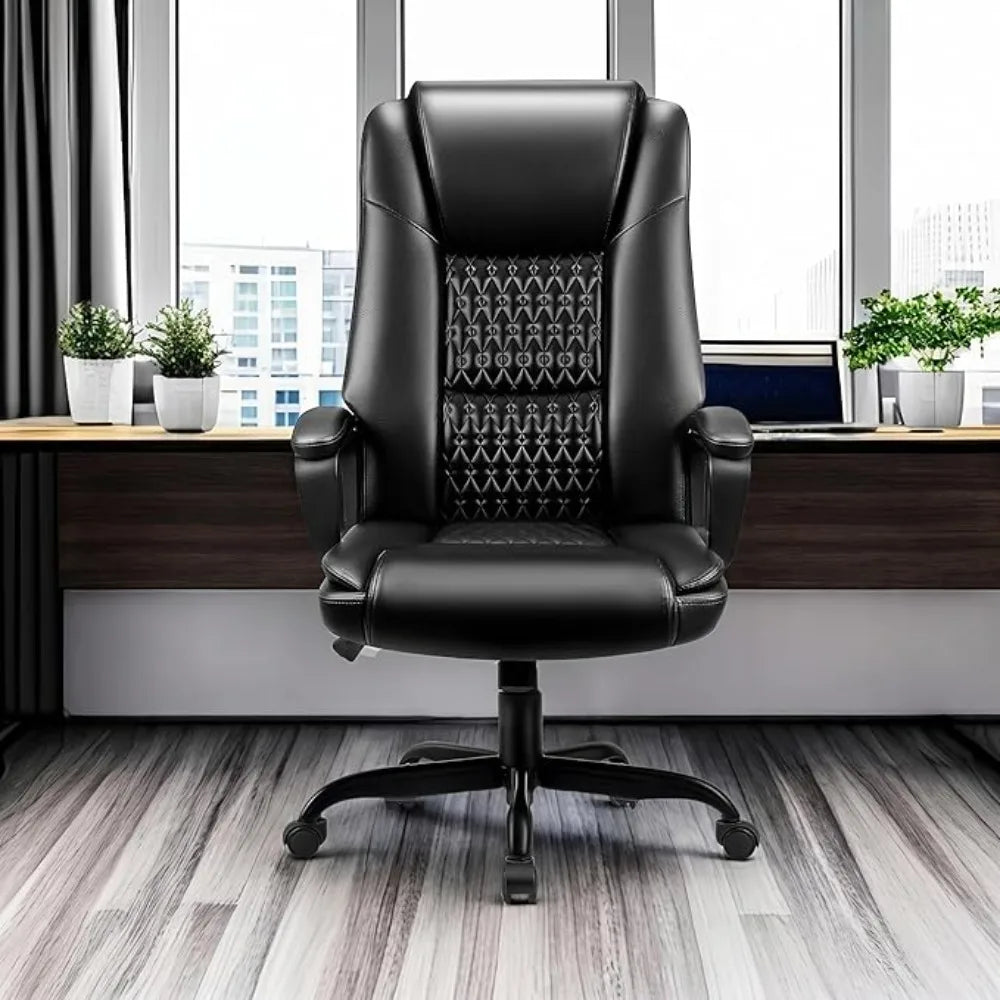 Leather Office Desk Chair With Ergonomic Lumbar Support