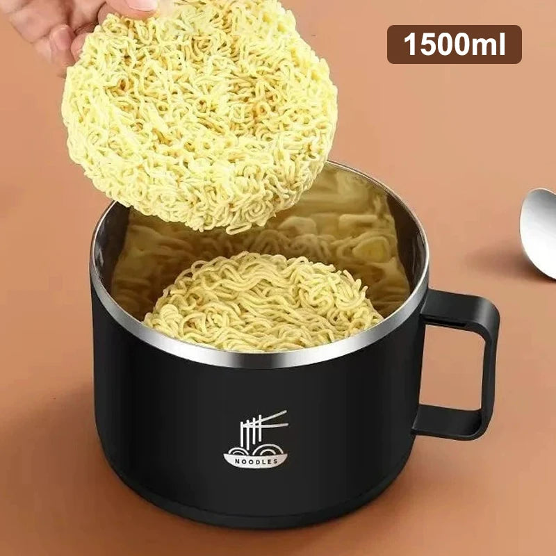 Stainless Steel Instant Noodle Bowl With Lid Double Layer