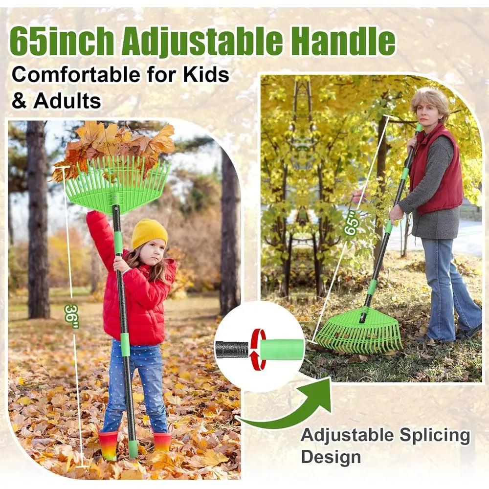 Adjustable Plastic Leaf Rake With Lightweight Handle For Leaves