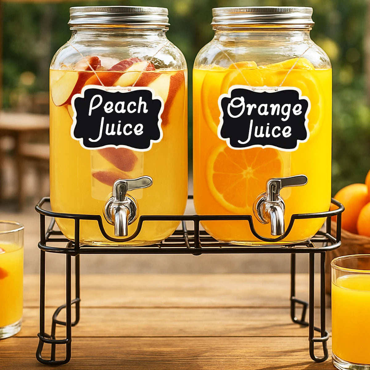 Glass Drink Dispenser Set With Stand And Stainless Faucet