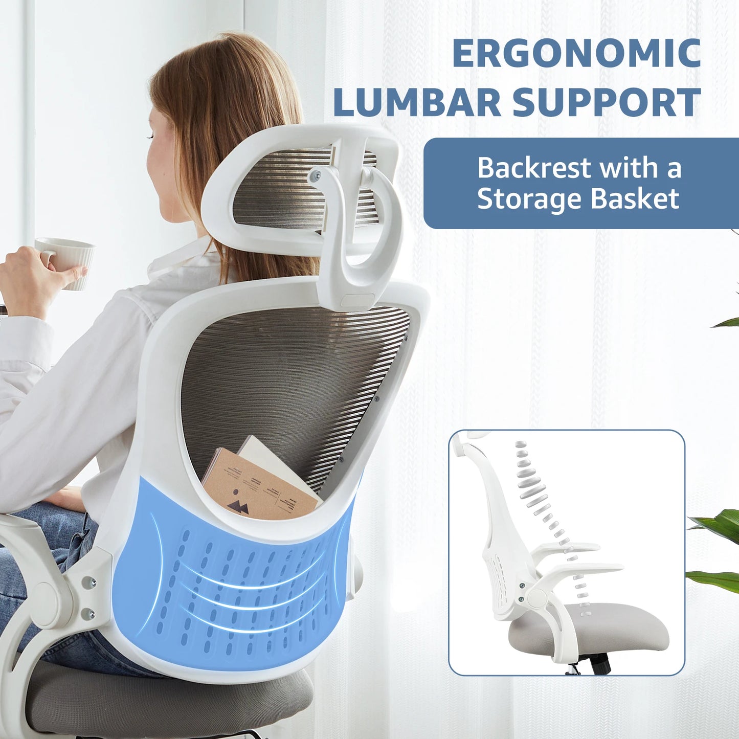 JHK Mesh Ergonomic Office Chair With Adjustable Headrest