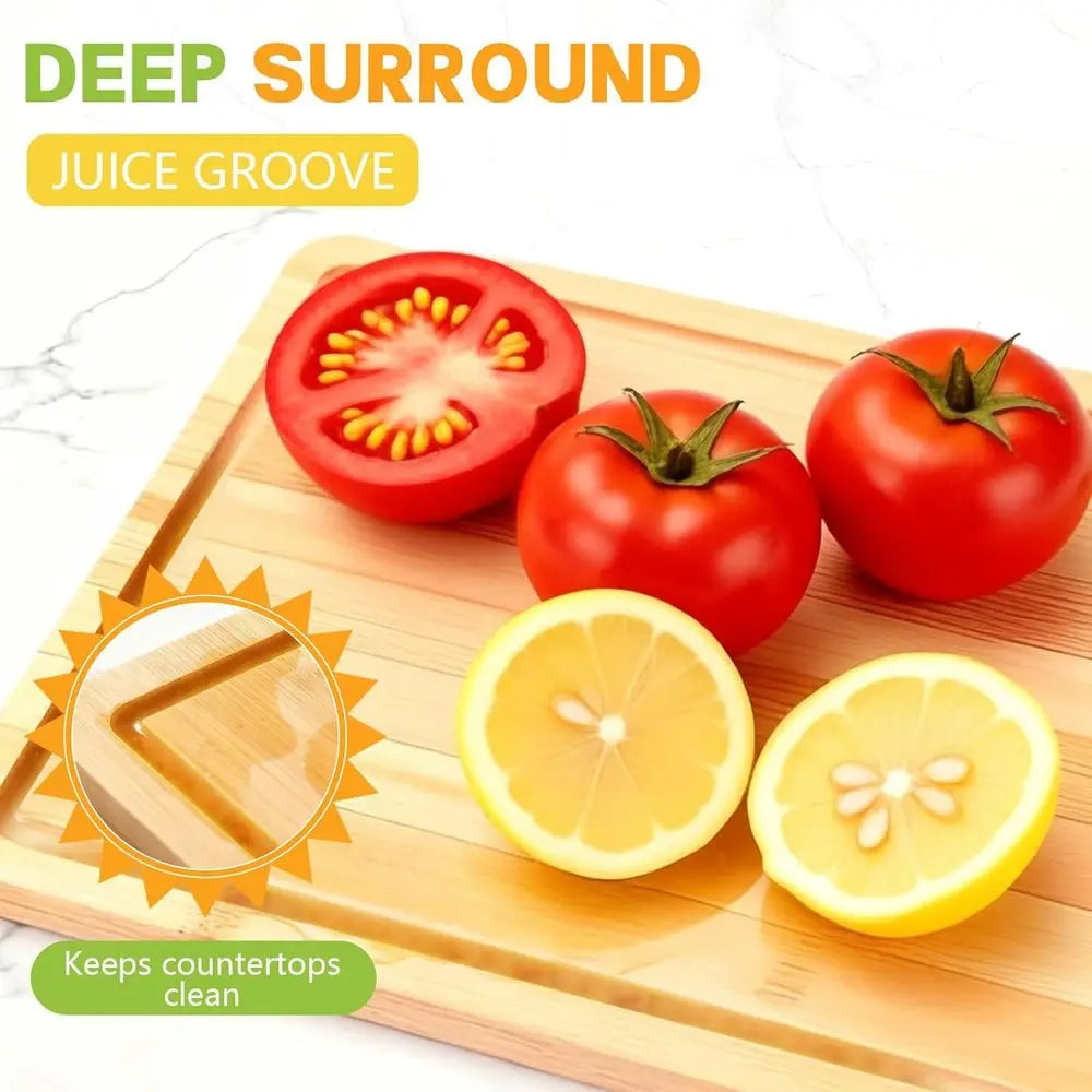 Reversible Bamboo Cutting Board Juice Groove For Meat And Cheese