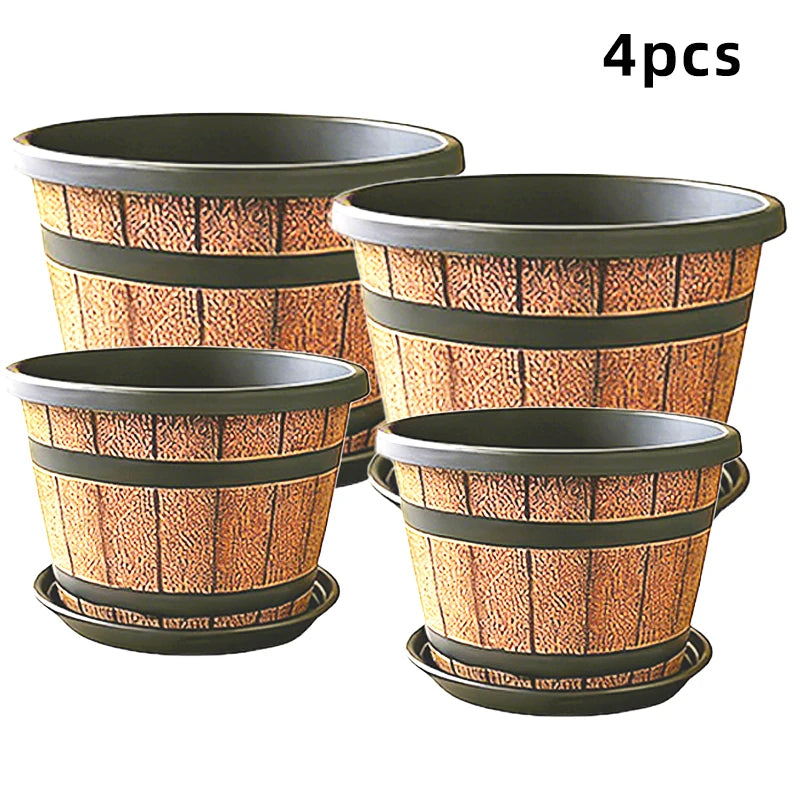 Indoor Large Resin Planter Imitation Wooden Barrel