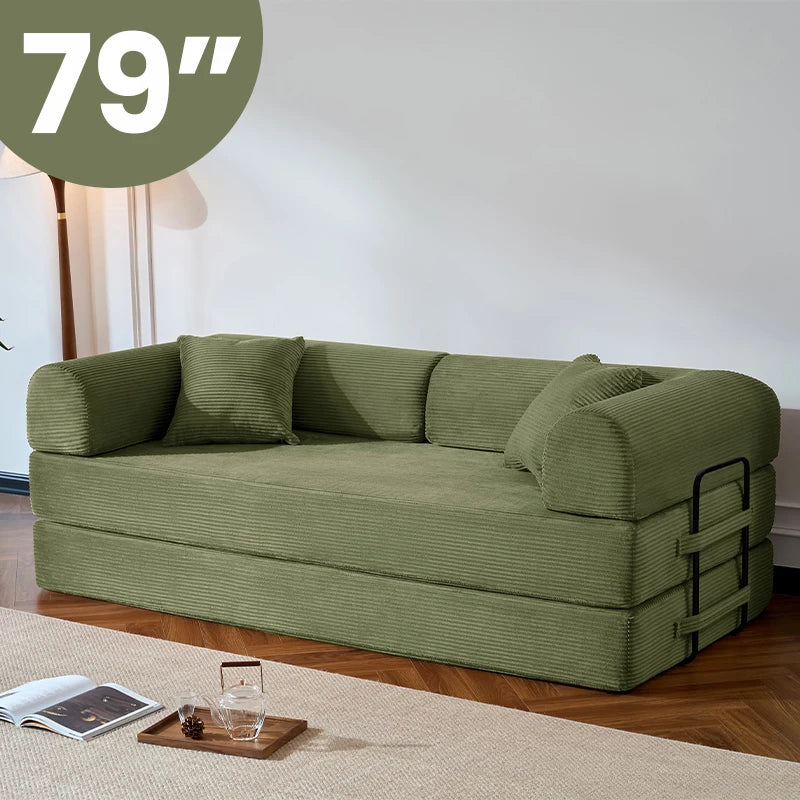 Corduroy Upholstered Folding Convertible Sofa Bed for Living Room