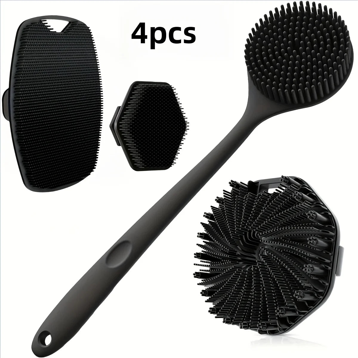 Four Piece Silicone Bath Brush Set With Soft Handles