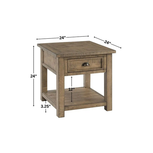Timeless Coastal Farmhouse End Table, Solid Pine, Drawer And Shelf