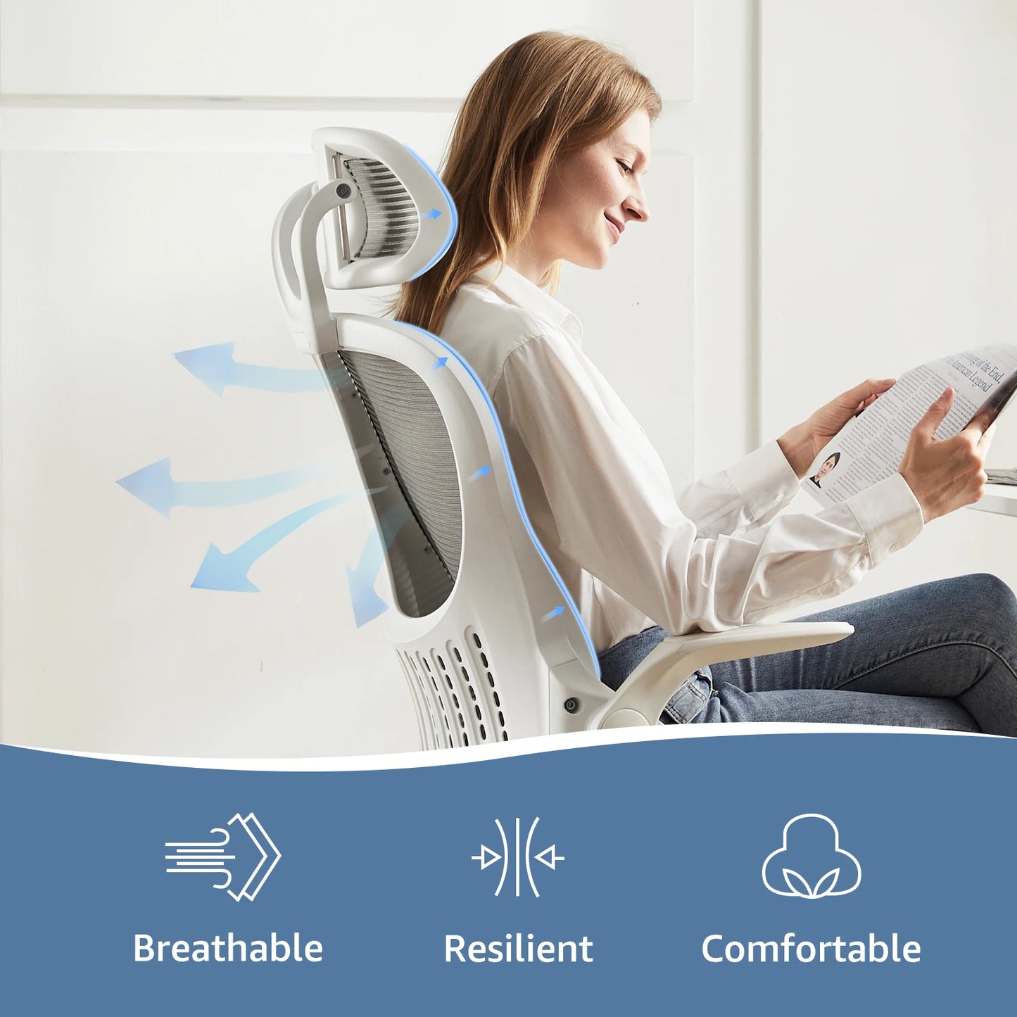 JHK Mesh Ergonomic Office Chair With Adjustable Headrest